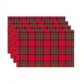 Classic red tartan placemats, set of four table mats for holiday dining and kitchen decor. - Style 1226