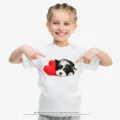 Carina Maglietta Bianca Maniche Corte Bambina Stampa Cucciolo E Cuore Top Estivo Casual - N10 Cucciolo cuore / XS