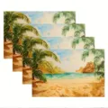 Water-resistant tropical beach watercolor linen placemat, 4pcs set for dining table decor. - 30cm*45cm / 35