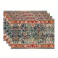 Vintage Persian style printed fabric placemat set, elegant blue and red table mat decor. - Persian Carpet