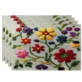 Printed linen placemat for Christmas holiday party decoration, heat-resistant table mat. - Multicolor Floral