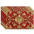 Christmas printed linen placemat baroque gold red table mat holiday party dining decor - Red Baroque