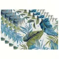 Set of 4 tropical leaf placemats, blue and green botanical print table mats for dining table. - 30cm*45cm / 44