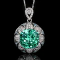 Vintage green cushion cut gemstone floral pendant necklace with sparkling pave cubic zirconia. - Paraiba Green Pendant (With Necklace)