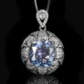 Stunning cushion cut blue stone pendant necklace with intricate pave setting details and delicate chain. - Sapphire Blue Pendant (With Necklace)