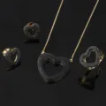 Set di gioielli con cuore in zircone nero alla moda collana orecchini anello elegante - Orecchini a lobo / Nero
