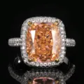 Splendido anello con gemma arancione taglio cuscino con alone micro pavé placcato oro bianco gioielli - Taglia US 6 / Taglio Fiore di Ghiaccio (Cushion) / Rosa Padparadscha