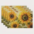 Linen Sunflower Placemat Set, Decorative Table Mat for Kitchen Party Decor, 4 pieces - Sunflower Butterfly 2