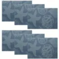 Blue coastal placemats set of 6, seashell and starfish printed washable dining table mats. - 30cm*45cm / 45