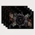 Dark floral linen placemat set, gothic style vintage rose table mat for dining party. - Gothic Rose