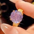 Anello placcato oro con pietra viola taglio millenium e fascia spazzolata 12mm donna - Taglia US 6 / Viola Porpora
