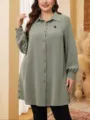 Uebergoesse Langarm Tunika Hemd mit Reverskragen und Stickerei Detail Herbstkleidung. - 0XL / Grün