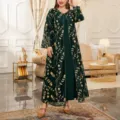Abito lungo taglie forti finto due pezzi in rete ricamato con filo d'oro verde scuro donna. - 0XL / Vestaglia / Verde