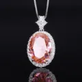 Élégant grand pendentif collier en pierre précieuse rose ovale avec zircone. - Pendentif Padparadscha Taille Fleur de Glace Avec Chaîne Box / Rose Padparadscha