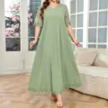 Langes Sommerkleid groessere Groessen V-Ausschnitt Kurzarm Spitze lose gruen Damen - 1XL / Mintgrün