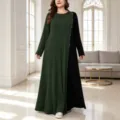 Plus Size Farbblock Rippstrick Maxikleid langarm Knöpfe langes Kleid Damen Winter Mode - 0XL / Dunkelgrün
