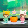 Lindos muñecos de pareja adorno para tablero de coche con flor solar y alfombrilla. - Pareja linda + Girasol naranja + Alfombrilla azul
