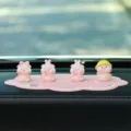 Cute pink pig car dashboard ornament set with non-slip mat, creative mini desktop decoration. - Four Little Pigs + Pink Mat