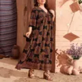 Übergrößen Damen Maxikleid mit boho-print v-ausschnitt dreiviertelarm sommer kleid elegant - 0XL / Mehrfarbig