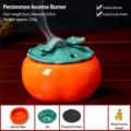 Quemador de incienso de cerámica caqui decoración de mesa aromaterapia con tapa y soporte - Amuleto de caqui - Incensario pequeño