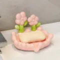 Jabonera de cerámica rosa con diseño de tulipán para baño, soporte para jabón bonito. - Jabonera Pequeña Flor Rosa / Rosa