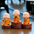 Cute little monk figurine set with tree stump base desktop ornament for home office decor - Little Monk Set with Base