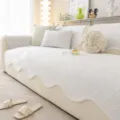 French style ice silk sofa cover, anti-slip breathable couch cushion protector for living room - 70*70cm / Blooming Shaped Edge - White