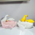 Cute ceramic duck soap dish, lovely animal soap holder for bathroom decor and daily use. - Couple Ducks (White & Pink)