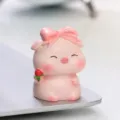 Cute pink pig figurine with bow and rose, miniature resin car dashboard ornament and desktop decor. - Bowknot Piggy