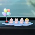 Cute mini pink pig car dashboard ornament set with colorful balloons and cute cloud mat. - Four Little Pigs + Macaron Balloon Bouquet + Blue Mat