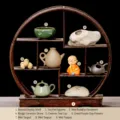 Nuevo estante expositor antiguo de madera estilo chino con mini juego de te decor. - Estantes de curiosidades redondos [Juego de 11 piezas]