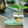 Jarrón hidropónico de cerámica creativo decoración de escritorio adorno de pecera de vidrio. - Juego hidropónico de celadón