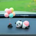 Cute panda car dashboard ornament with colorful balloon tree, creative interior decor. - Panda with Balloon
