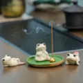 Keramische schattige kikkers wierookhouder set, prachtige zen decoratie ornament voor thuis. - Billen-kikker, boeddhistische kikker, zorgeloze kikker, klei lotusblad & sandelhoutbrander