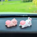 Cute cartoon animal car dashboard ornament, fun pig and rabbit interior decor figures. - Pig and Rabbit
