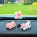 Cute car dashboard ornament set, cartoon pig and rabbit with colorful balloon tree decor. - Pig, Rabbit and Balloon