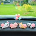 Cute cartoon animal car dashboard ornament set with colorful balloon tree, resin decor. - Set of 4 with Balloon