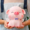 Süßes rosa Sparschwein aus Harz mit Flügeln, niedliche Tier Münzspardose für Kinder. - Schielendes Schwein (Groß) / Groß (13x15x19cm) / Rosa