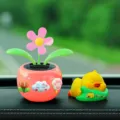 Cute solar shaking flower and sleeping duck car dashboard ornament cute interior decor - Three Small Flowers + Little Yellow Duck 3-Piece Set / Grapefruit Red
