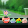 Cute solar flower car dashboard ornament with sleeping animal figures for auto interior - Three Small Flowers + Dinosaur + Duck + Pig 5-Piece Set / Grapefruit Red