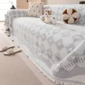 Grey chenille sofa cover throw blanket with chic diamond pattern and tassel edge decoration. - 180*130cm / Gray