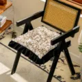 French vintage floral chair cushion with black ruffles, comfortable soft seat pad for dining room. - Shuying Style / Yellow