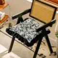 French vintage chair cushion black white floral ruffled edge soft seat pad dining room decor - Shuying Style / Black