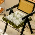 French style green dining chair cushion retro leaf print seat pad with ruffles - Yeying Style / Green