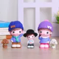 Cute cartoon couple resin figurine desktop ornament home decor family set with lovely dogs. - Happy Couple and Heart Boy Set