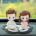 Cute cartoon couple car ornament resin doll dashboard interior decoration accessories for women - Yoga [Dad & Mom] + Camellia Mat