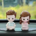 Cute couple cartoon dashboard ornament, resin duo figurine for auto interior decor. - Yoga [Dad & Mom] + Small Leopard Mat