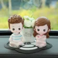 Cute cartoon couple resin figurines car dashboard ornament interior decoration cute gifts - Yoga [Dad, Mom & Ping'an Flower] + Camellia Mat