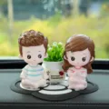 Cute couple car dashboard doll set, resin cartoon figurine ornament for auto interior. - Yoga [Dad, Mom & Ginkgo] + Camellia Mat