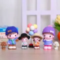 Cute cartoon family character figurines set for home decor, desktop ornament and kids room. - Happy Couple, Heart Boy, Mier and Balloon Set